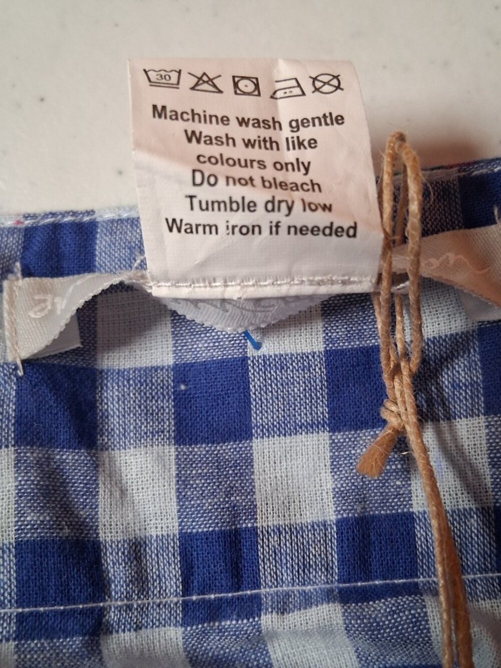 Noonday Collection Robe M/L Scrunchie Blue Gingham Check Lightweight Lounge - Picture 6 of 16